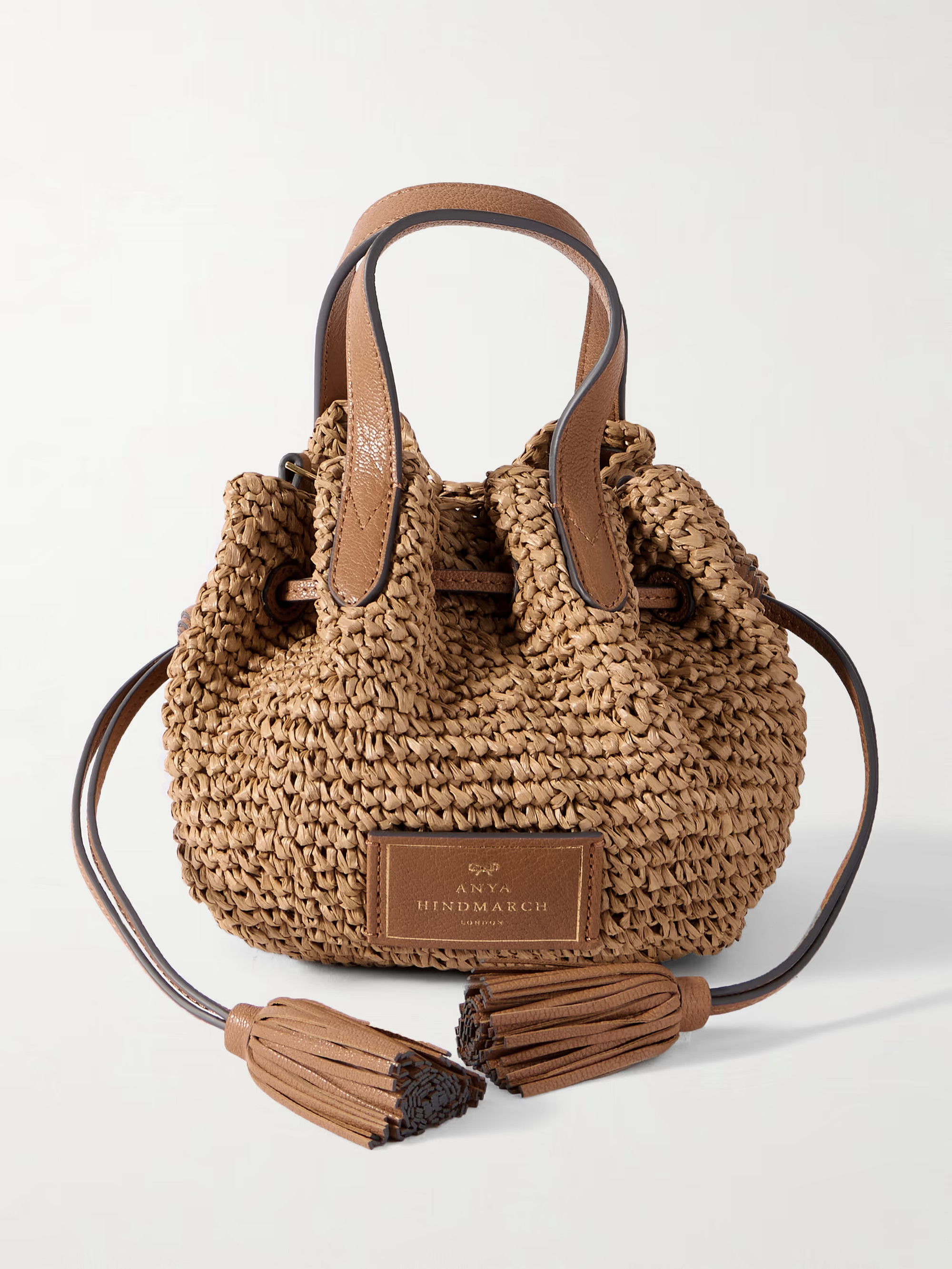 ANYA HINDMARCHKleine Tote aus Raffiabast mit Lederbesätzen | NET-A-PORTER (UK & EU)