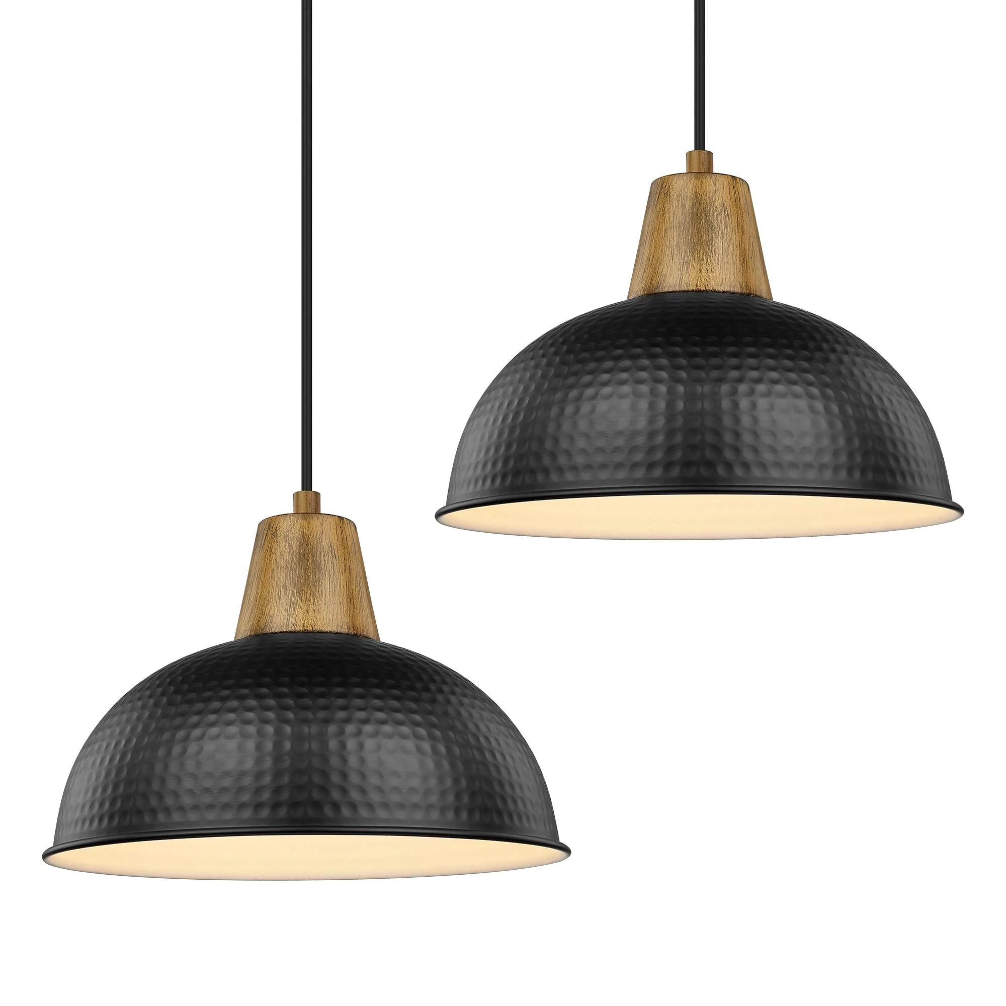 2-PACK, 16 inch Large Black Pendant Light Fixtures Black Pendant Lighting for Kitchen Island Hamm... | Walmart (US)