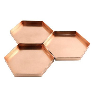 9" 3pc Decorative Hexagonal Stainless Steel Trays Copper Plated Finish - ACHLA Designs: Handmade, Rolled Edges, Indoor/Outdoor Use | Target