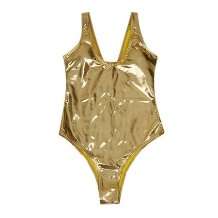Aayomet Swim Suit Liquid Metallic Glitter One Piece Push Up Swimsuit Female Shiny Solid High Cut Beachwear Gold S | Walmart (US)