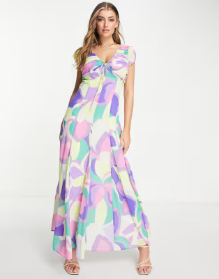 ASOS DESIGN ruched maxi dress with tie detail in abstract floral print | ASOS (Global)