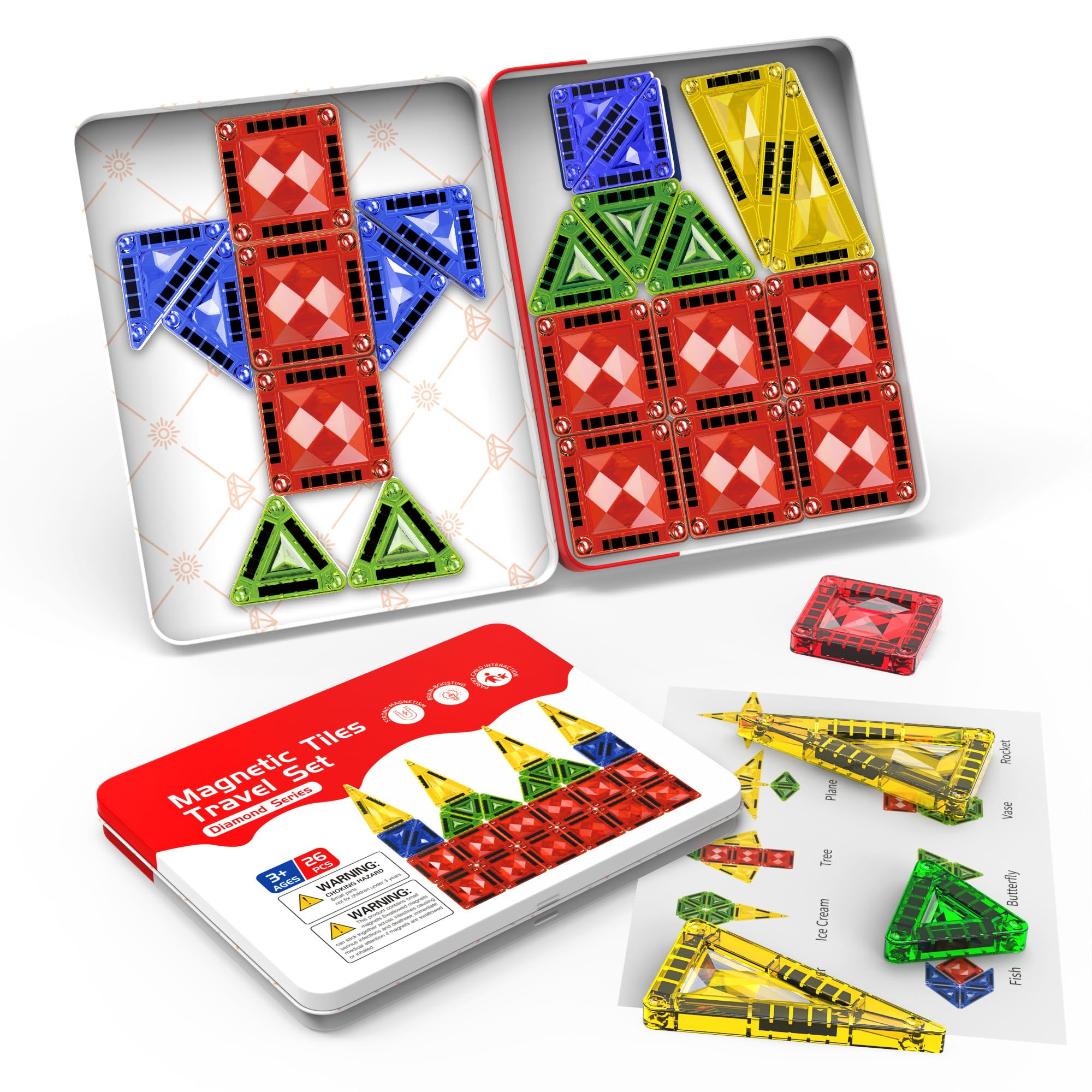 Mini Magnetic Tiles for Kids Ages 3-8, Travel Magnetic Building Blocks with Metal Storage Box, ST... | Amazon (US)