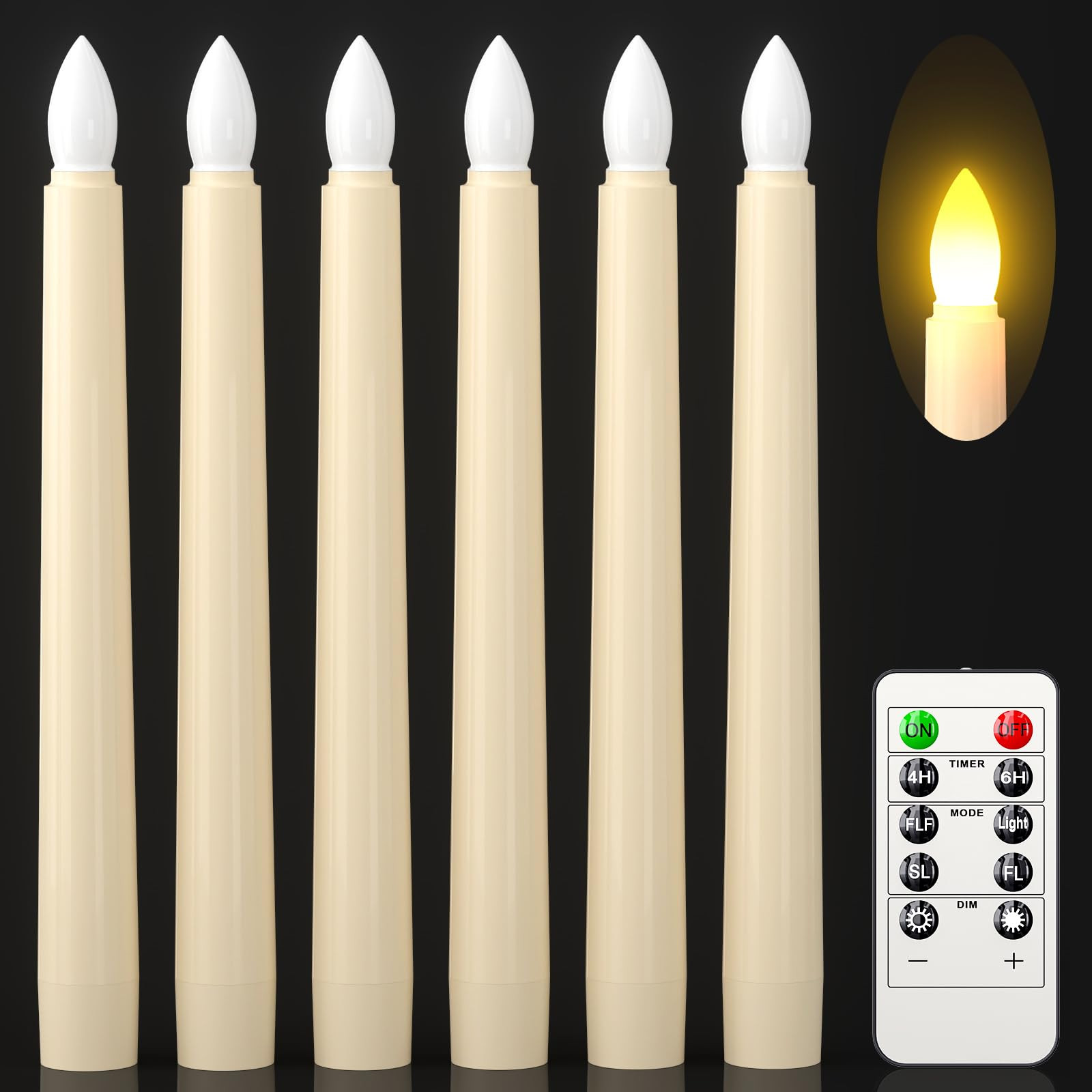 PChero Flameless Candles with Remote Timer, 7.9" Ivory Battery Operated LED Taper Dripless Floati... | Amazon (US)