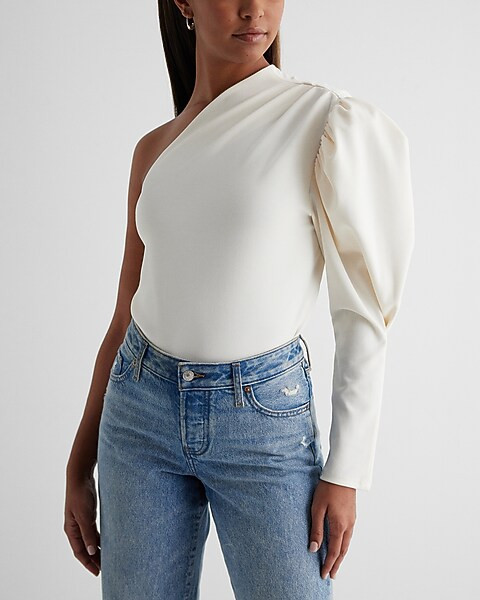 Skimming One Shoulder Puff Sleeve Top | Express
