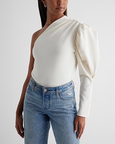 Skimming One Shoulder Puff Sleeve Top | Express