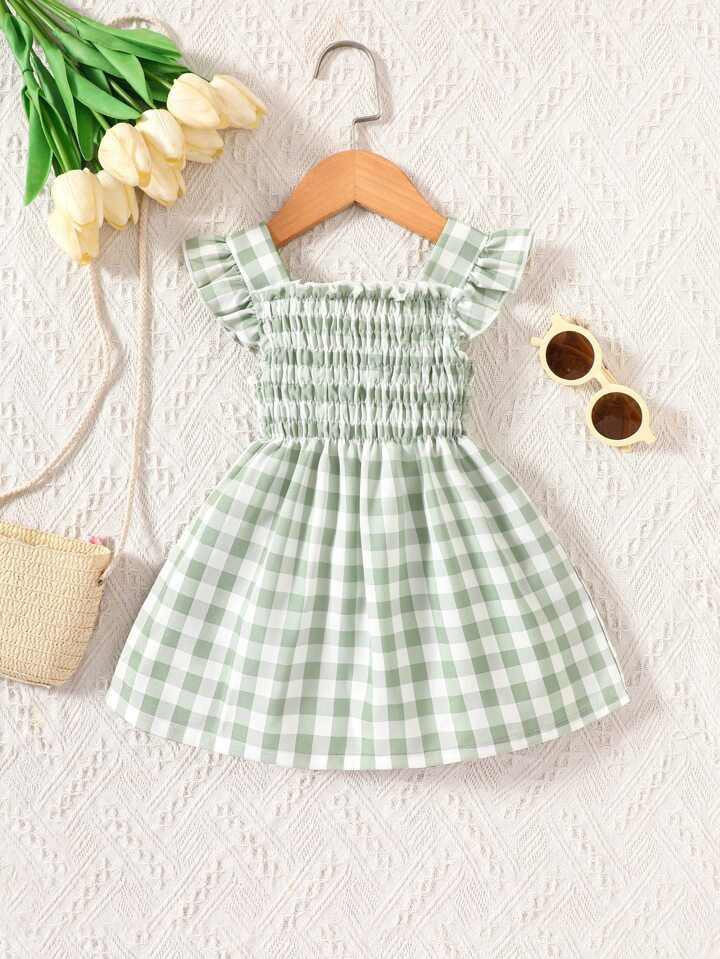 Baby Girl Gingham Print Ruffle Trim Dress | SHEIN
