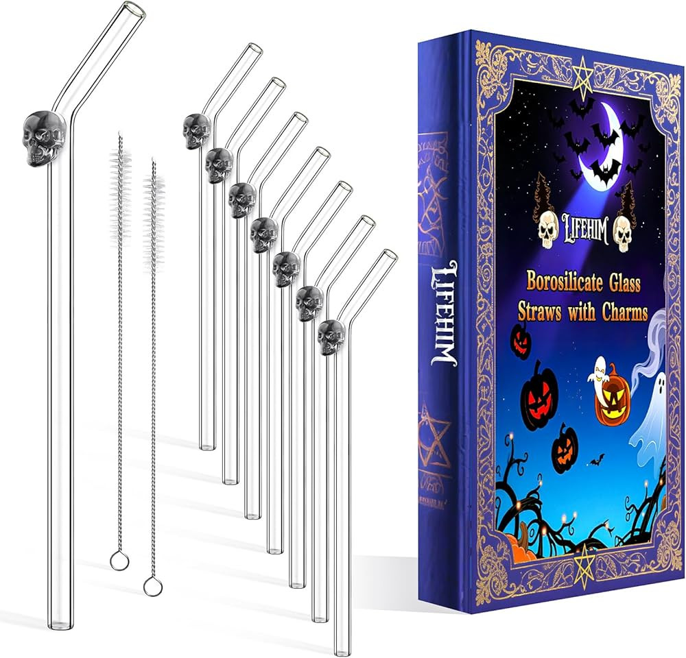 Fun Halloween Glass Straws with Charms Cute - Clear Straws Reusable: Royal Purple Limited Edition... | Amazon (US)