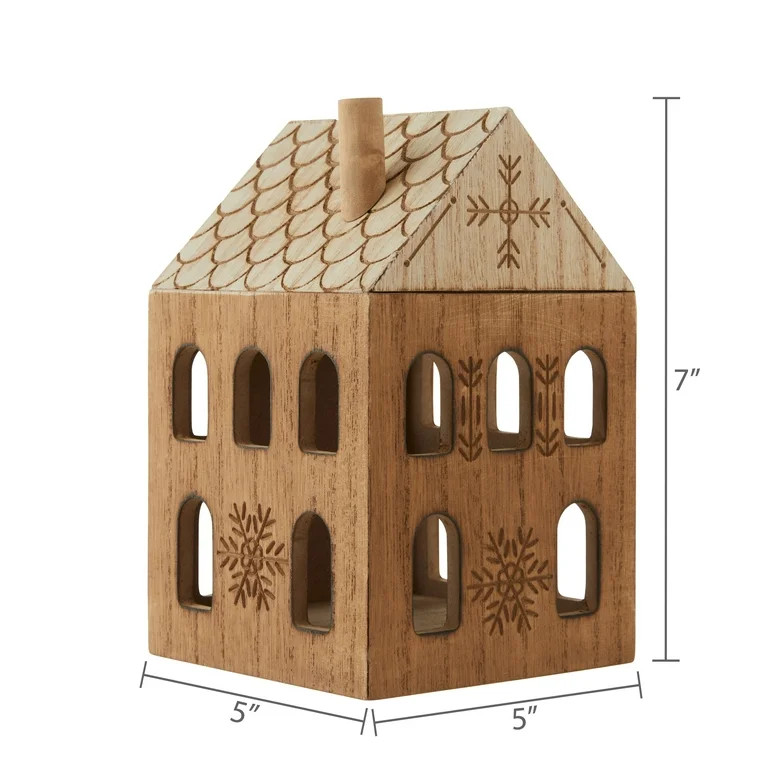 Wood House Christmas Decoration, Brown, 7", by Holiday Time | Walmart (US)