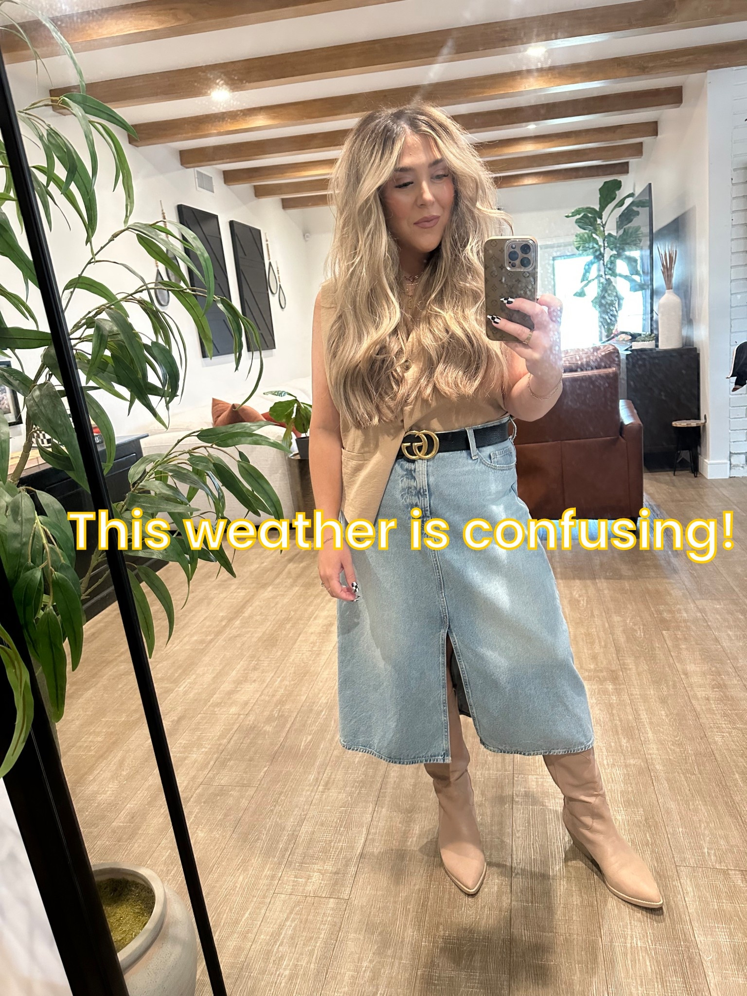 The coloring on the denim skirt is spot on. On major sale right now! From #oldnavy
Vest from Amazon. 
 #workingmom #hairstylistoutfit 

#LTKWorkwear #LTKMidsize #LTKSaleAlert