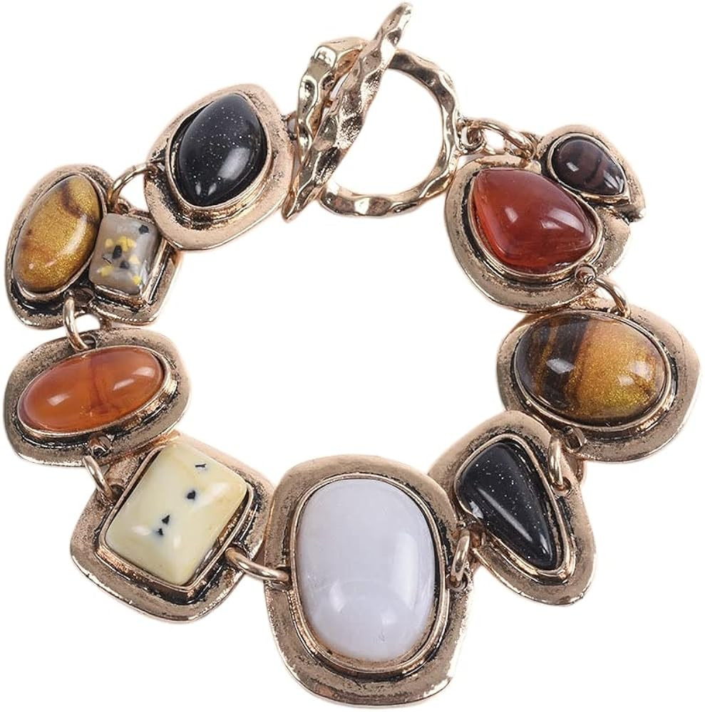 LUREME Vintage Ethnic Big Stones Bracelet for Women with Turquoise White Yellow Colorful Stones C... | Amazon (US)