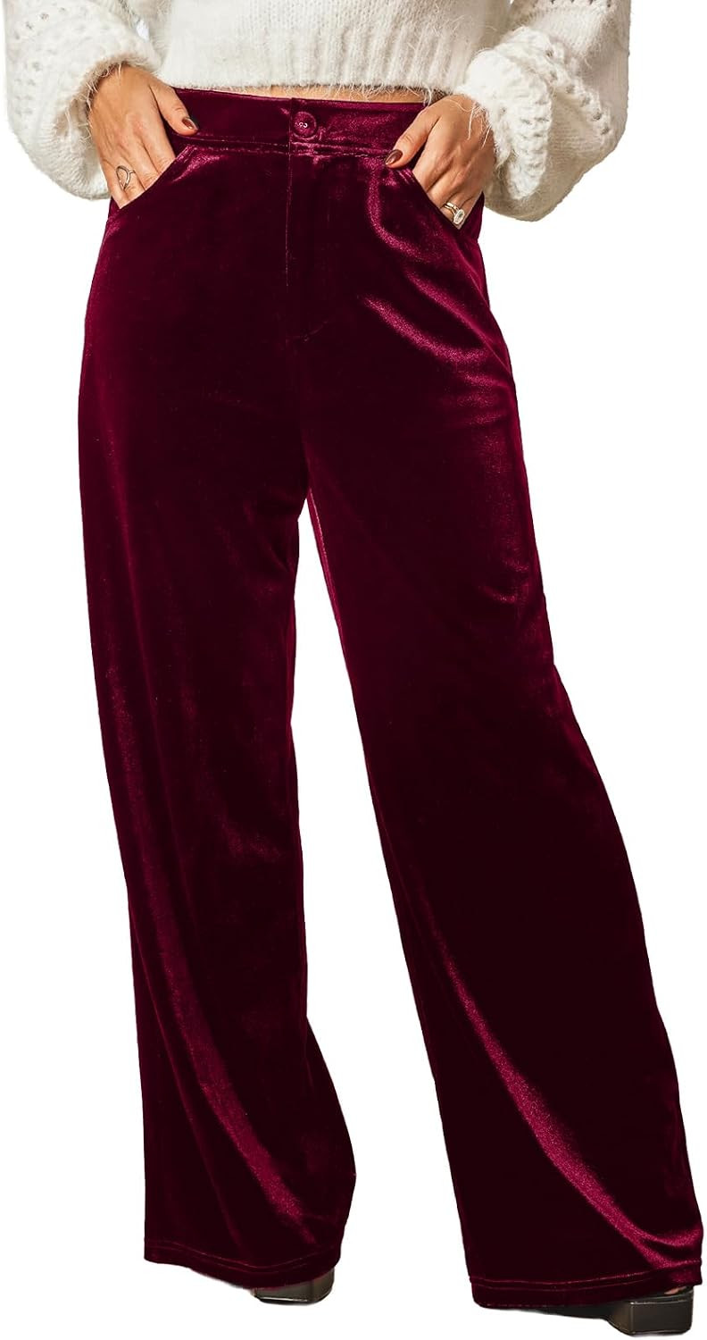 CUPSHE Women's Velvet Wide Leg Work Pants with Pockets | Amazon (US)