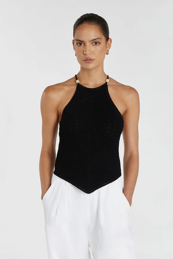 MORGAN BLACK CROCHET TOP | DISSH