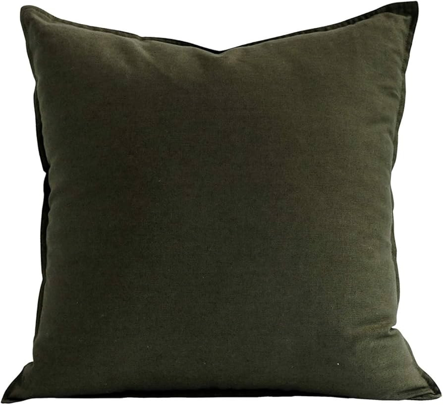 Jeanerlor 24" x 24" Natural Cotton Linen Soft Soild Decorative Square Throw Pillow Covers Green S... | Amazon (US)