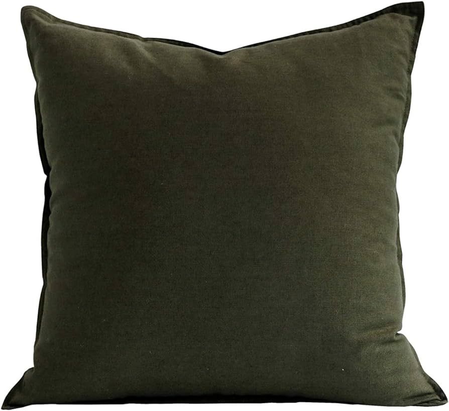Jeanerlor 24" x 24" Natural Cotton Linen Soft Soild Decorative Square Throw Pillow Covers Green S... | Amazon (US)