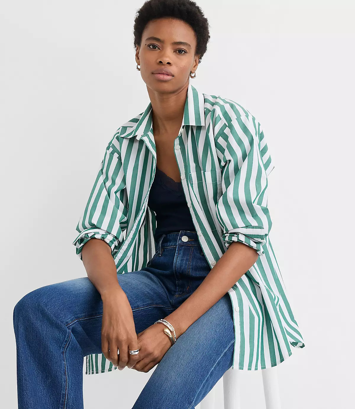 Striped Poplin Everyday Oversized Pocket Shirt | LOFT