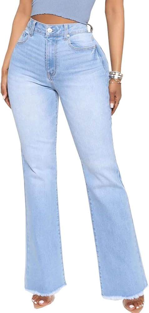 LaiyiVic Bell Bottom Jeans for Women High Waisted Stretchy Skinny Flared Denim Pants | Amazon (US)