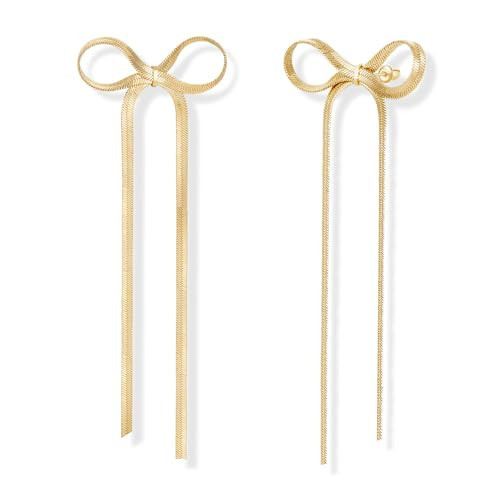 Follome Gold Bow Dangle Drop Earrings for Women 18K Gold Plated Ribbon Earrings Dainty Ribbon Bow Shape Earrings Statement Bow Ribbon Stud Earrings Jewelry Gift | Amazon (US)
