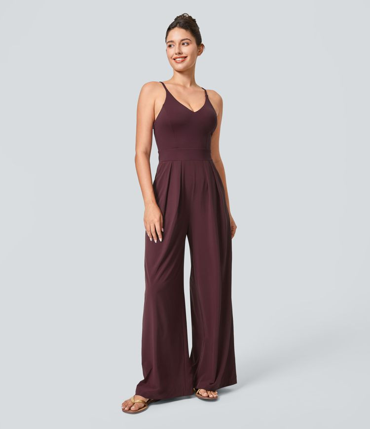 Women’s Breezeful™ Backless Side Invisible Zipper Pocket Wide Leg Quick Dry Resort Slip Jumps... | HALARA
