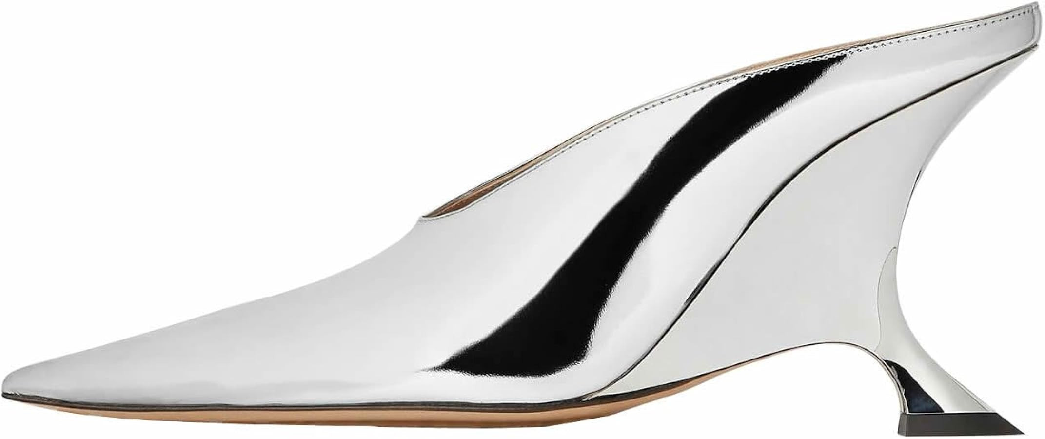 Kluolandi Metallic Heeled Mules for Women Sexy Pointed Closed Toe Slip On Wedge Mule Pumps Heels | Amazon (US)