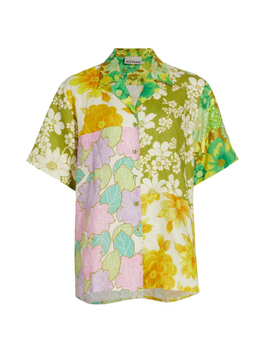 Elora Patchwork Linen Button-Front Shirt | Saks Fifth Avenue