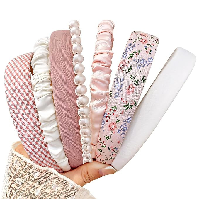 Headbands for Women Girls, 7pc Set - Non Slip Floral Padded Headbands Cute Pearl Headband for Gir... | Amazon (US)