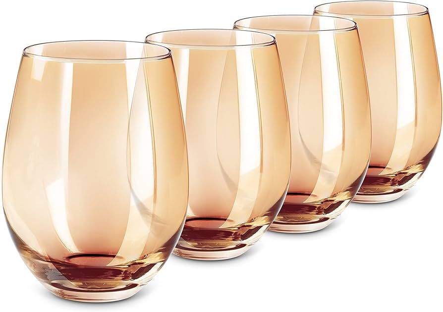 LUXU Amber Stemless Wine Glass(Set of 4)-20 Ounces,Colored Water Juice Drinking Glasses,All-Purpo... | Amazon (US)