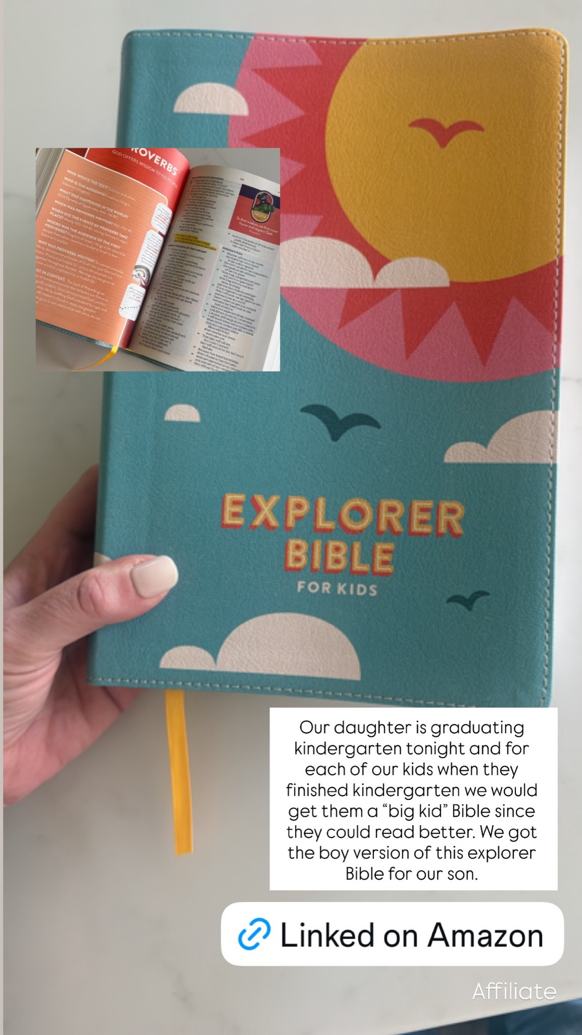 Our daughter is graduating kindergarten, and one thing we’ve done with each of our kids is gift them a “big kid” Bible once they finish kindergarten and start reading more independently. We got the boy version of this Explorer Bible for our son, and now chose this one for her.

I love the larger, easy to read text, the illustrations and maps throughout, the ribbon bookmark, and all the little study notes and insights woven in. It feels special without being overwhelming for younger readers and makes a really meaningful keepsake gift they can grow with over the years.

#LTKKids #LTKmomlife