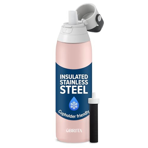 Brita Stainless Steel Premium Filtering Water Bottle, BPA-Free, Reusable, Insulated, Replaces 300 Plastic Water Bottles, Filter Lasts 2 Months or 40 Gallons, Includes 1 Filter, Rose - 20 oz | Amazon (US)
