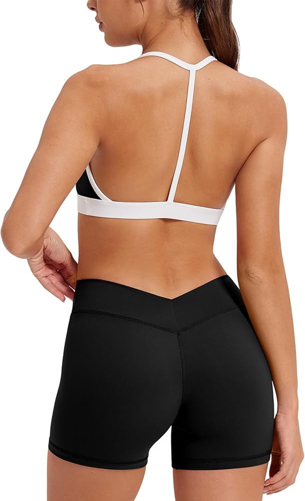MOOSLOVER Women 2 Piece Workout Sets Layered Halter Sport Bra V Back Gym Shorts Yoga Outfits | Amazon (US)