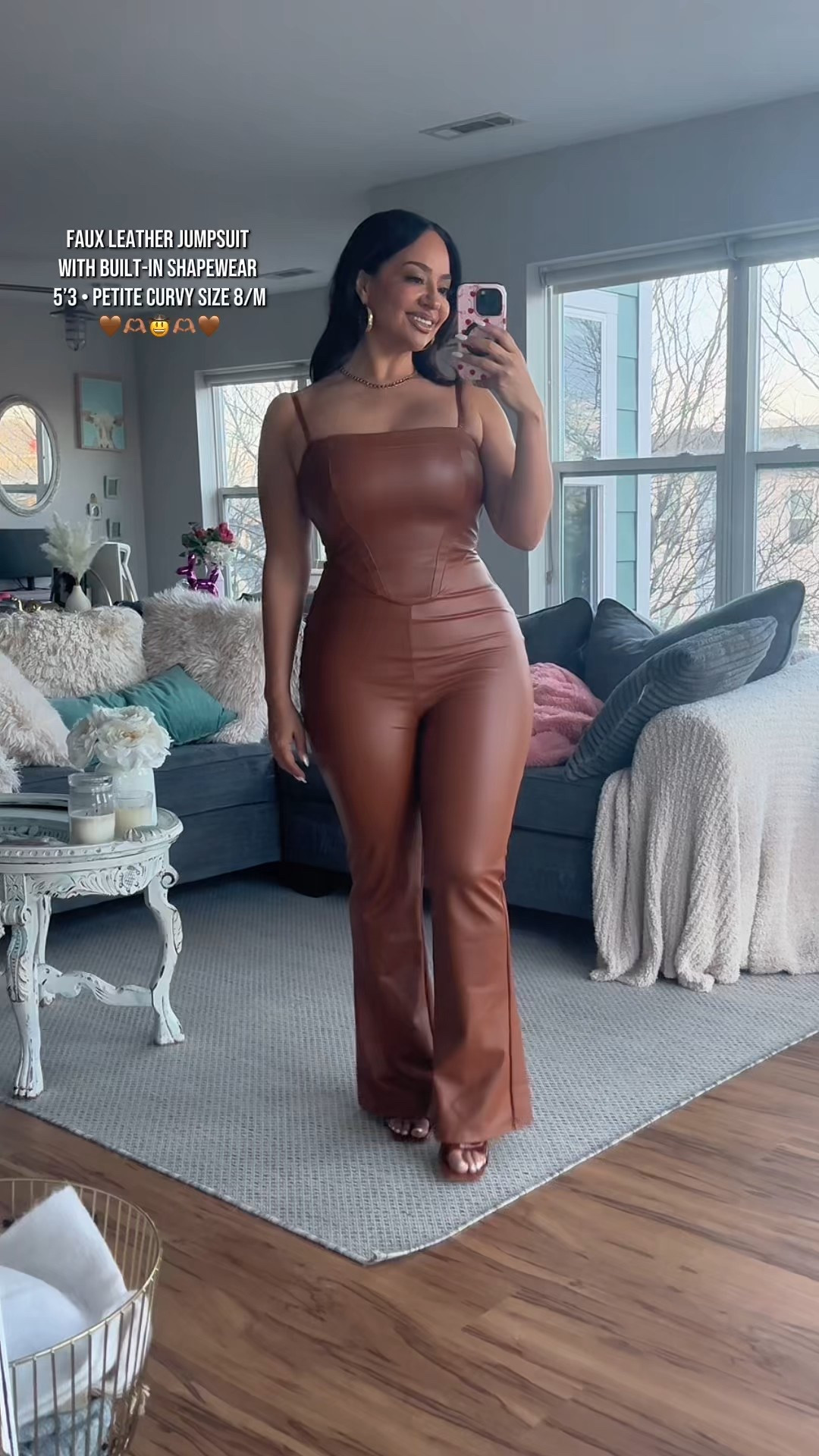 Faux Leather Jumpsuit Outfit 🤠 Fits true to size and I’m wearing a M 🤎 Save 15% with heyrissyrozay 🫶🏽

Sizing ⬇️

5’3 
Size 8 / Medium
Bust: 34DDD
Waist: 28”
Hips: 43”
Wearing Size Medium 

over 40, leather jumpsuit, built-in shapewear, date outfit, concert outfit, western outfit, over 40, petite, curvy, curvy petite, size 8, midsize 

#LTKStyleTip #LTKMidsize #LTKOver40
