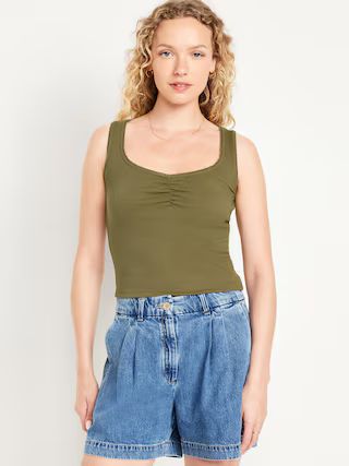 Cinched Rib-Knit Crop Tank Top | Old Navy (US)