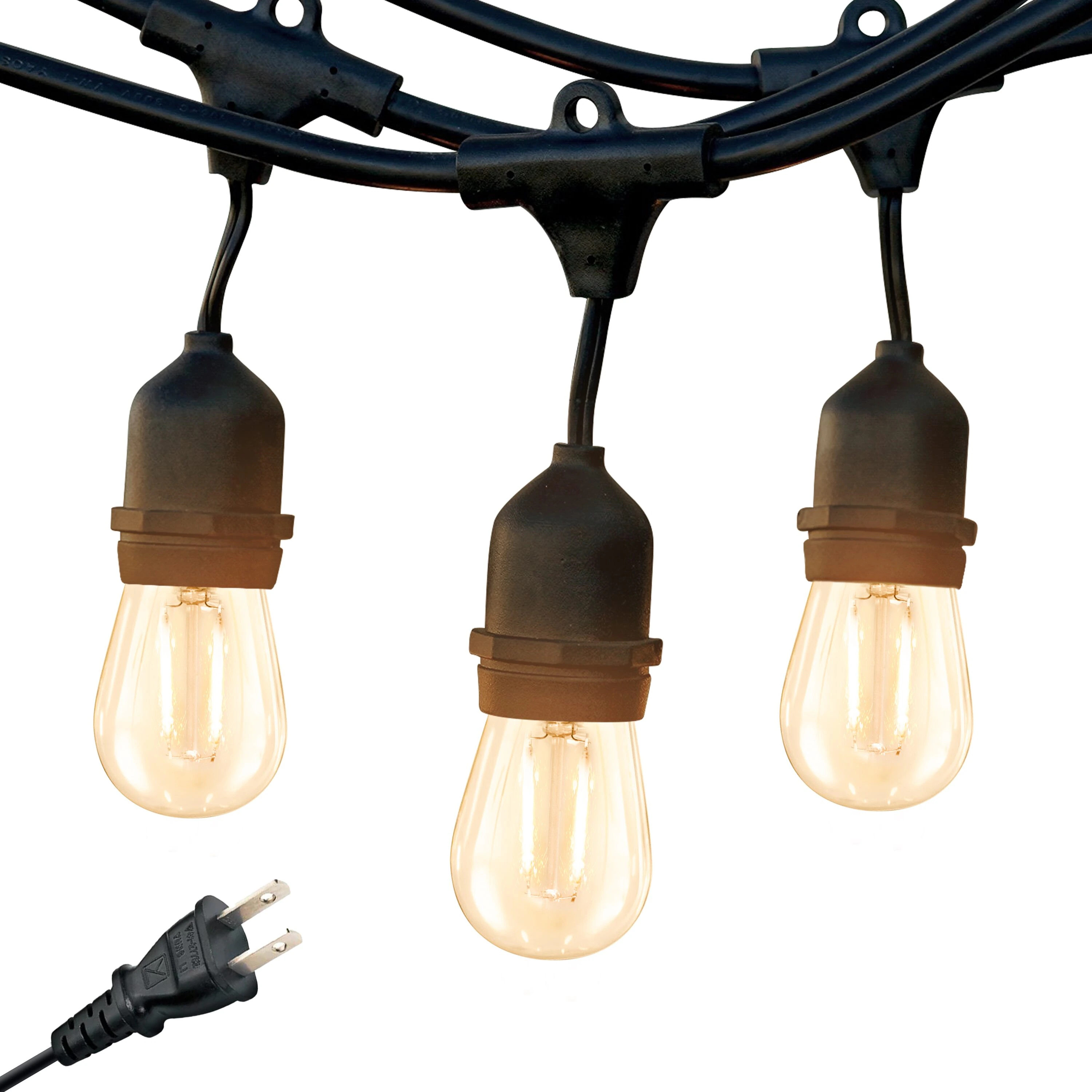 Brightech 48-ft Plug-in Black Indoor/Outdoor String Light with 15 LED Edison Bulbs one_size | AMB-2W-48-WW | Lowe's