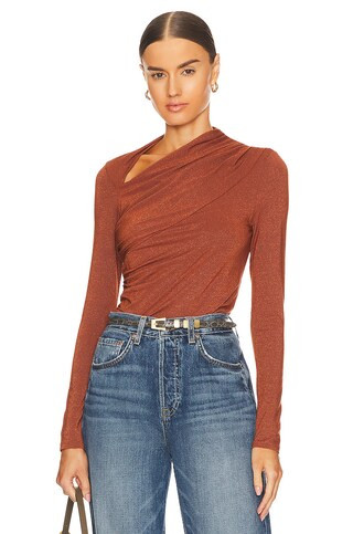 Enza Costa Lurex Jersey Slash Top in Copper from Revolve.com | Revolve Clothing (Global)