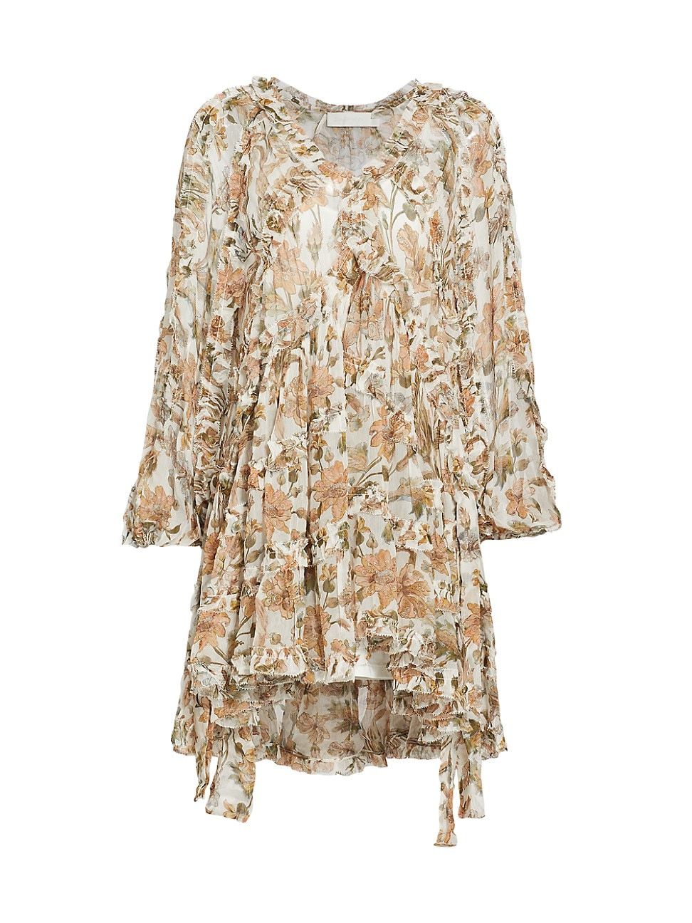 Women's Chintz Floral Frill Minidress - Ivory Daisy Floral - Size 2 | Saks Fifth Avenue