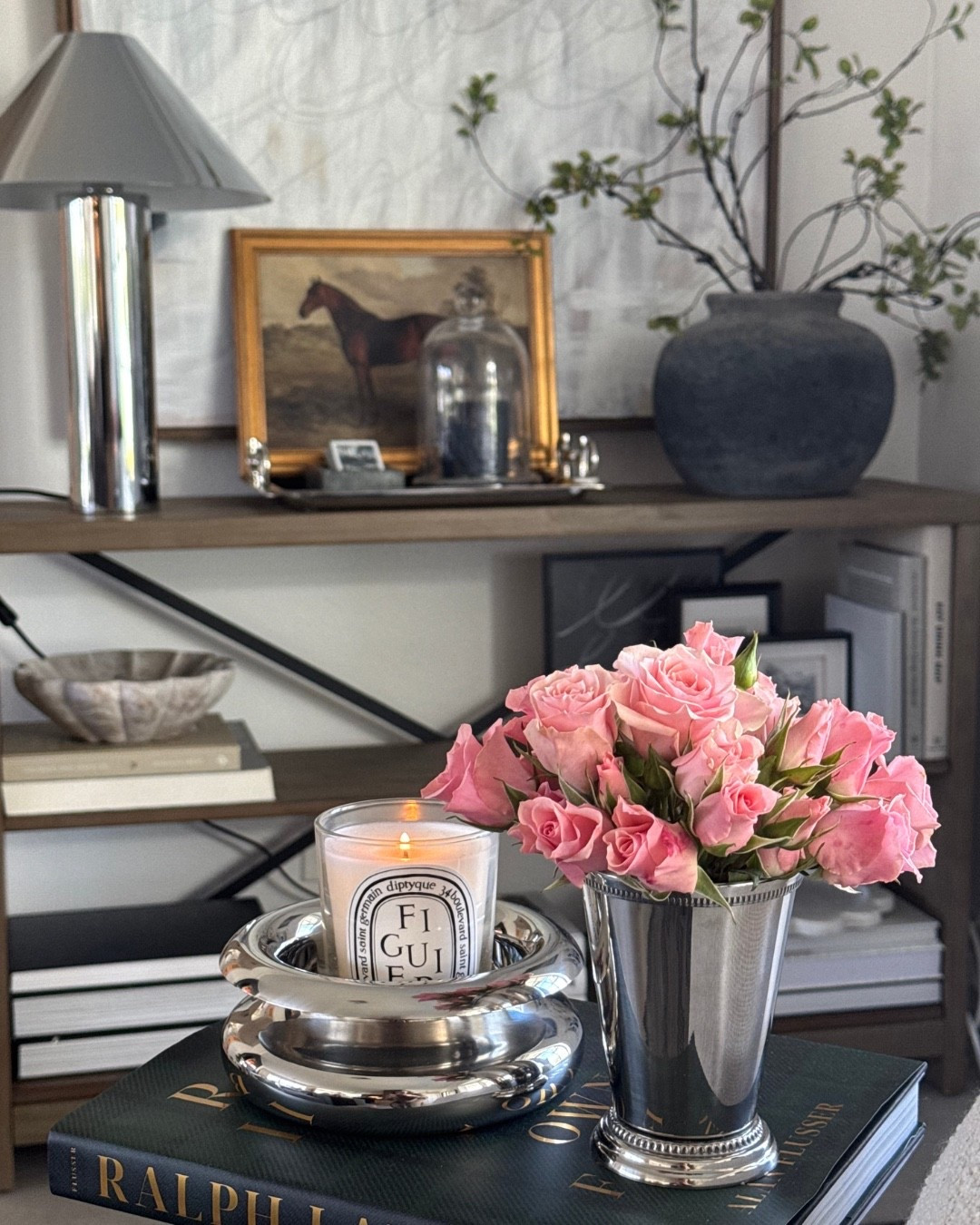 Side table decor / silver bowl / silver vase / chrome lamp / horse art / timeless home decor 

#LTKHome #LTKSeasonal #LTKdayinmylife