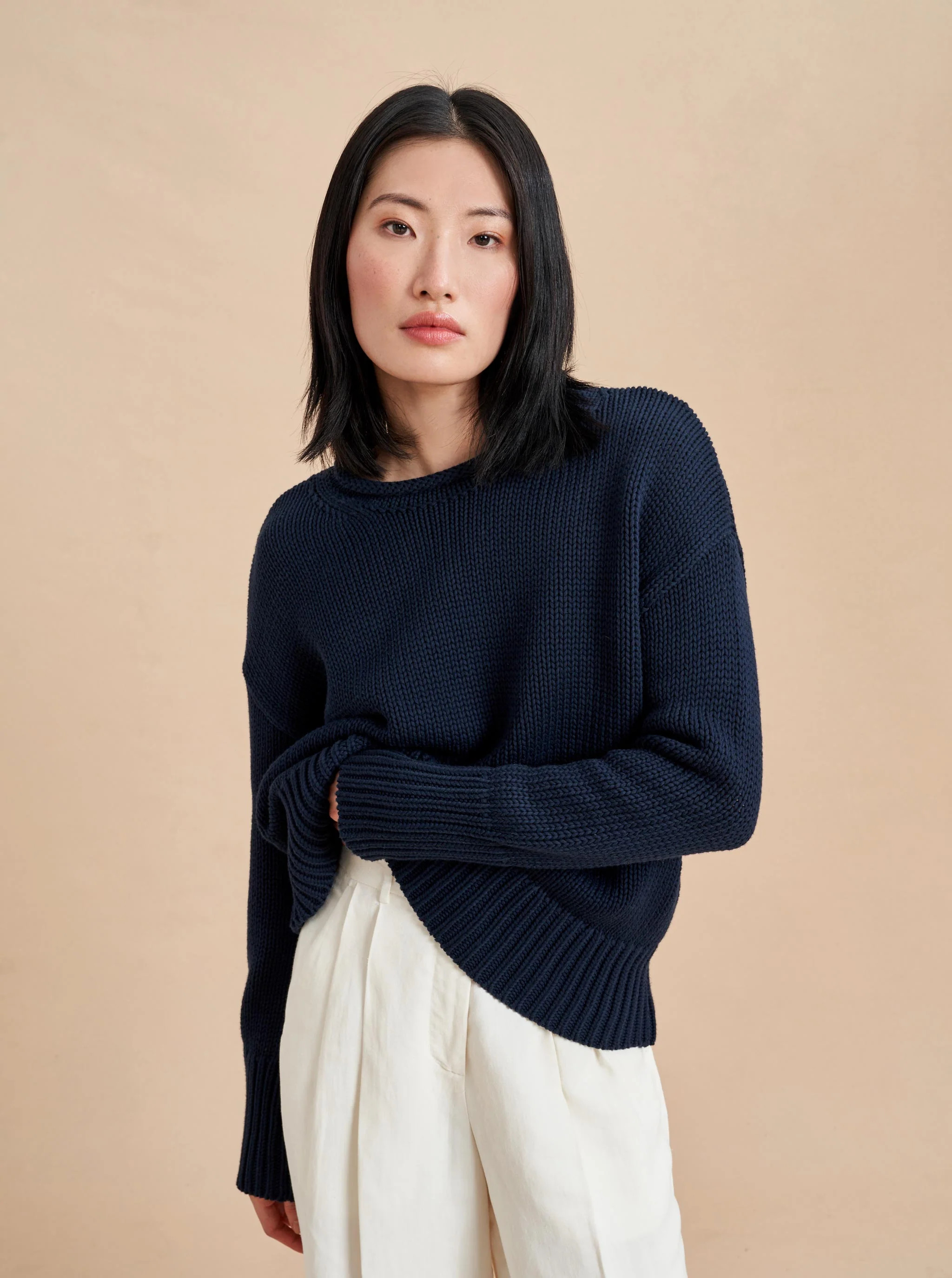 Navy Solid Marina Sweater | La Ligne | La Ligne