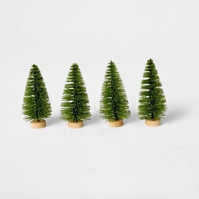 4pk Bottle Brush Christmas Tree Set Decorative Figurine Green - Wondershop™ | Target