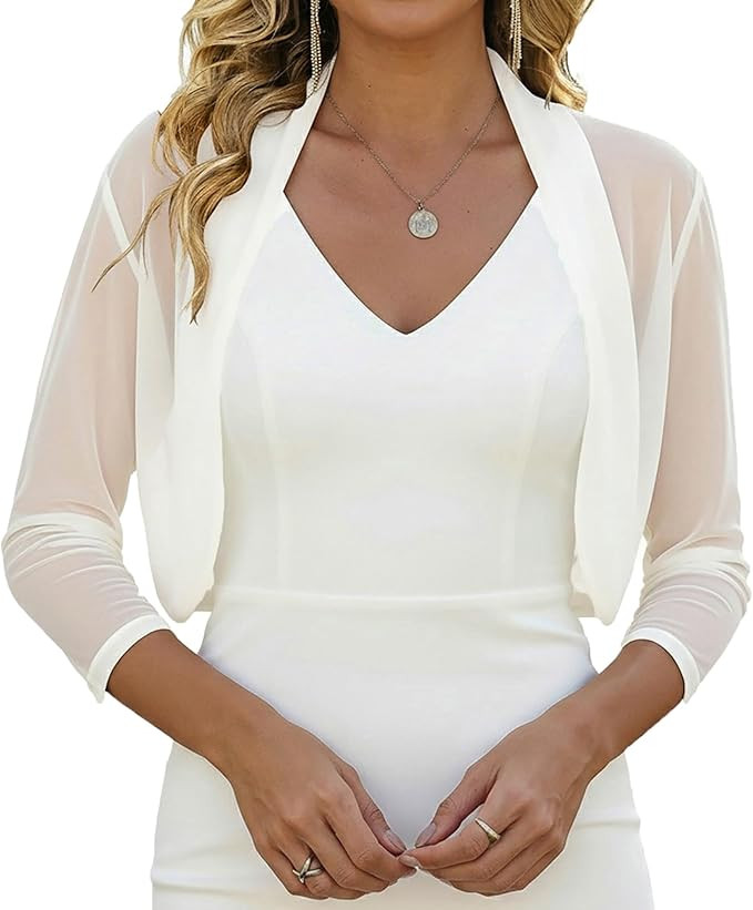 Bluetime Womens 2026 Mesh Sheer 3/4 Sleeve Shrug Open Front Cropped Elegant Floral Bolero Cardiga... | Amazon (US)