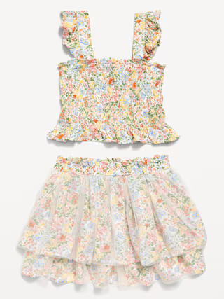 Printed Sleeveless Smocked Top and Tulle Skirt Set for Toddler Girls | Old Navy (US)