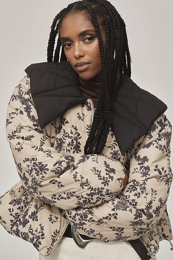 Peter Pan Collar Printed Puffer Coat Jacket | Anthropologie (US)
