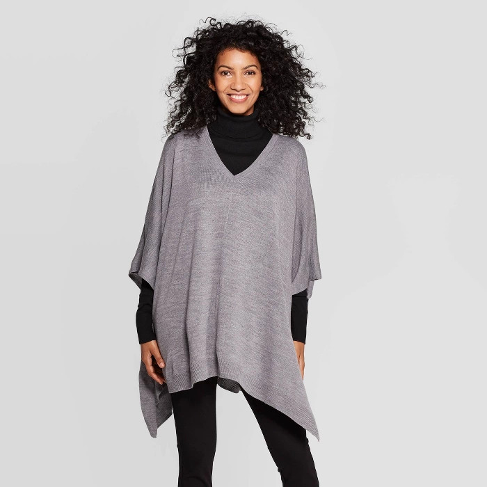 Women's Pullover Poncho Wrap Jacket - A New Day Medium Heather Gray One Size | Target