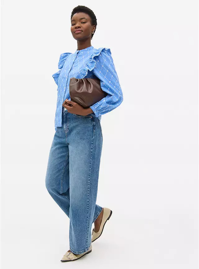 Blue Embroidered Frill Chambray Shirt 10 | Tu Clothing