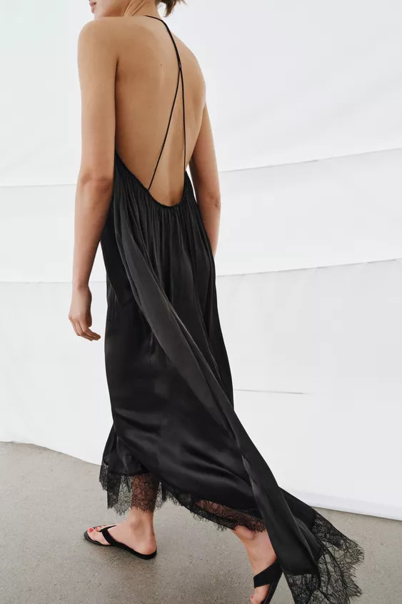 SATINIERTES SPITZENKLEID MIT NECKHOLDER ZW COLLECTION | Zara DE