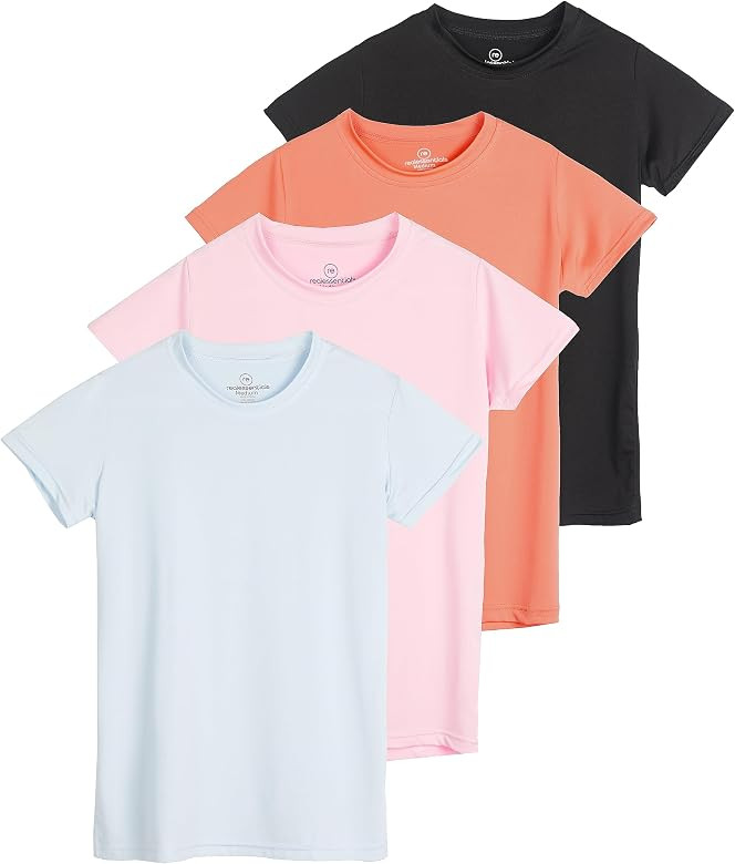 Real Essentials 4 Pack: Girls Short Sleeve Dry-Fit Crew Neck Active Athletic Performance T-Shirt | Amazon (US)