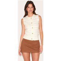 Cream Boucle Knit Button Through Vest Top | PrettyLittleThing US