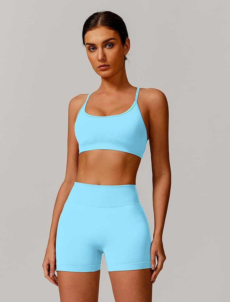 ABOCIW Womens Seamless Workout Sets Backless Sports Bra Scrunch Butt High Waist Gym Shorts 2 Piec... | Amazon (US)