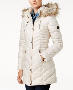 Laundry by Shelli Segal Faux Sherpa Hooded Cinched Waist Puffer Coat | Macys (US)