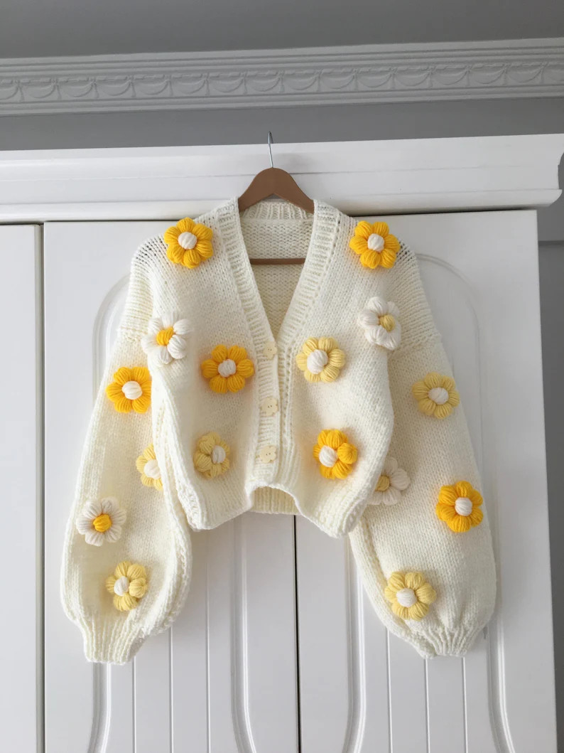 Daisy Embroidered Knit Sweater - Etsy | Etsy (US)