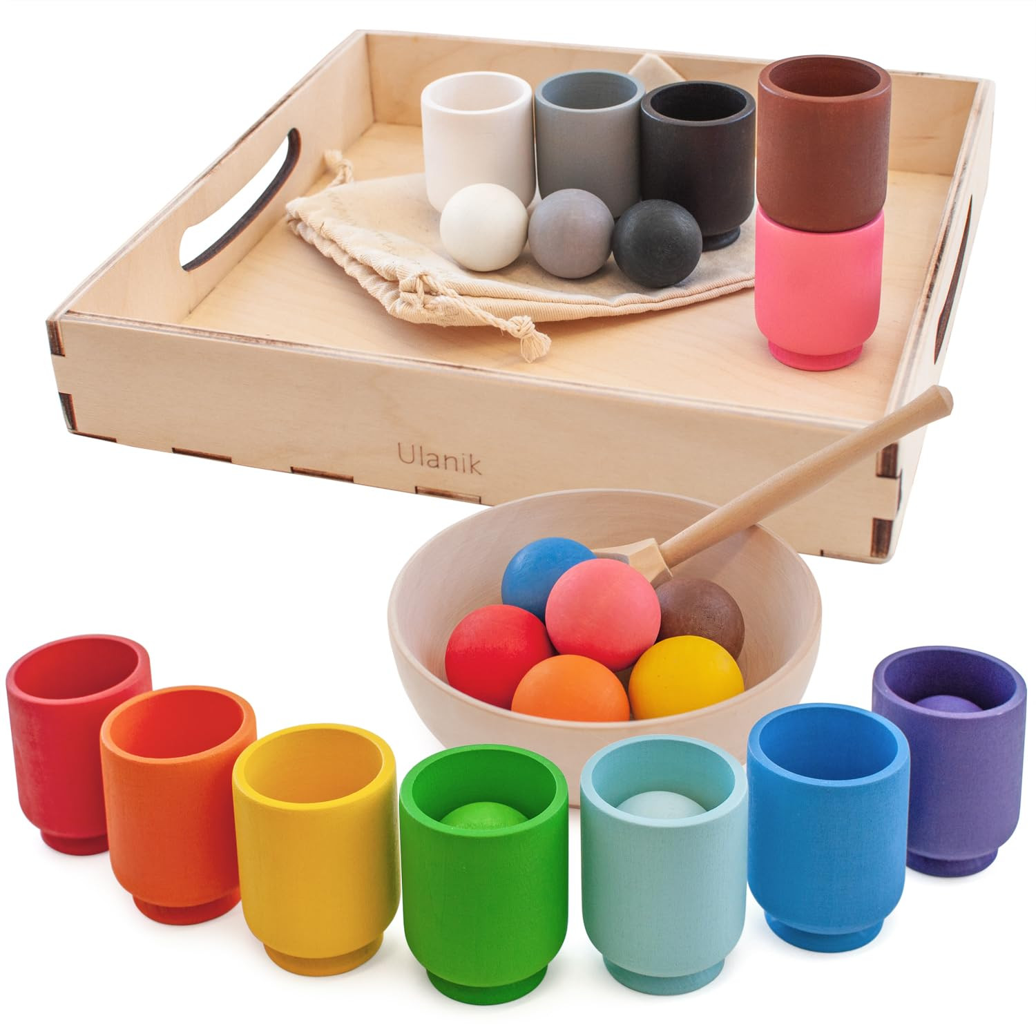 Ulanik Balls in Cups Toddler Montessori Toys for 1 Year Old + Kids Preschool Wooden Matching Game... | Amazon (US)