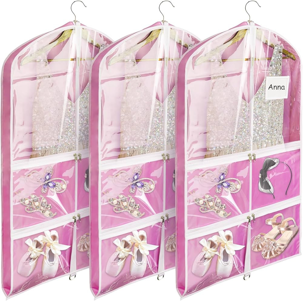 Hiverst Dance Garment Bag with Zipper Pockets Set, Dance Costume Recital Competition Bags Caddy, ... | Amazon (US)